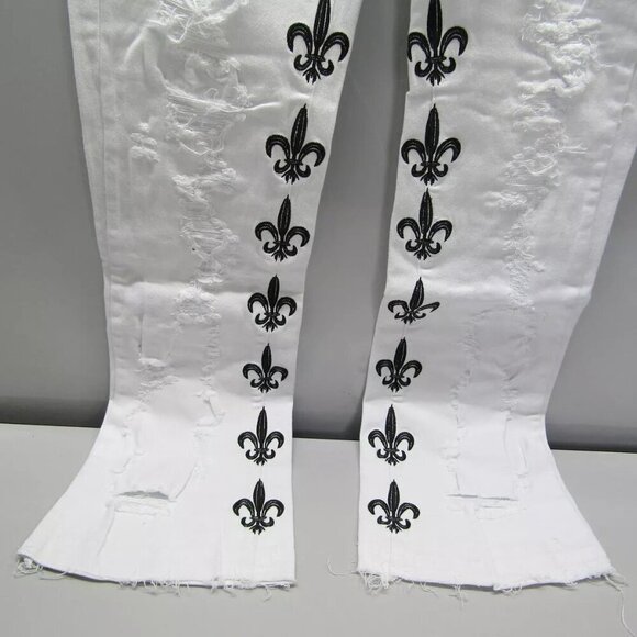 NEW POLITICS JEANS Men's Pant White Barkley Stacked Embroidery 5 Pocket Size 40 - Picture 12 of 13